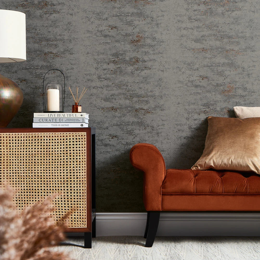 Venice Industrial Metallic Wallpaper in Charcoal and Copper - Image 2