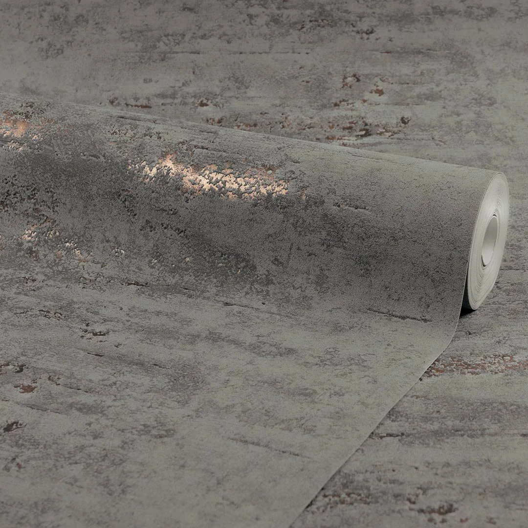 Venice Industrial Metallic Wallpaper in Charcoal and Copper - Image 4