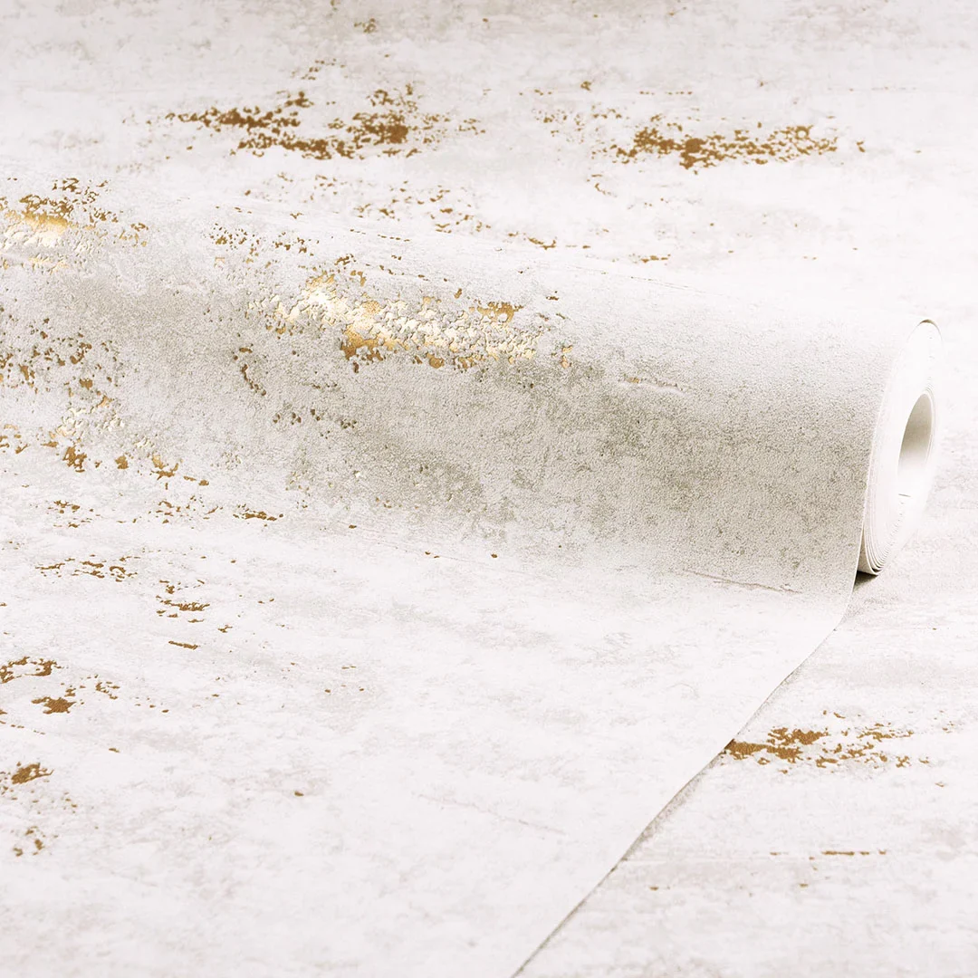 Venice Industrial Metallic Wallpaper in Ivory and Gold - Image 3