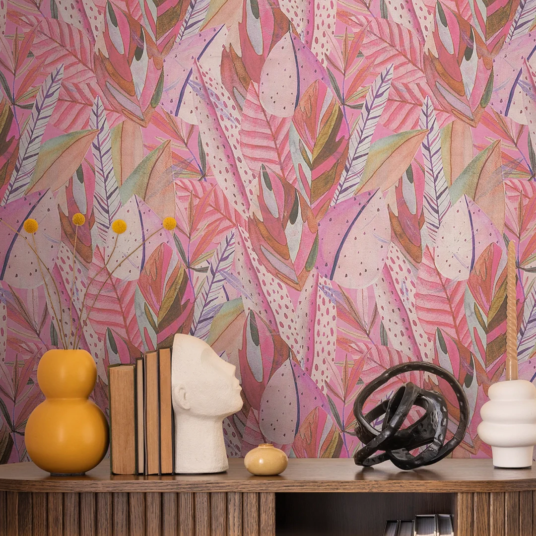 Verdant Mirage Wallpaper in Pink Tones - Image 2