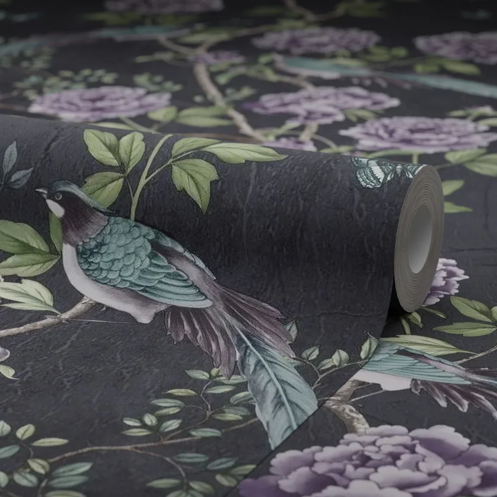 Vintage Chinoiserie Wallpaper in Midnight - Image 2