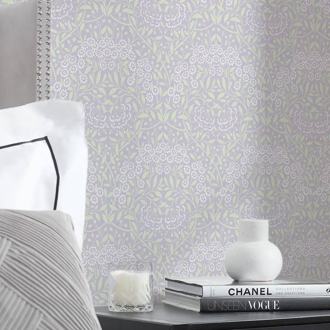 Vintage Daisy Wallpaper in Lavender and Sage - Image 3