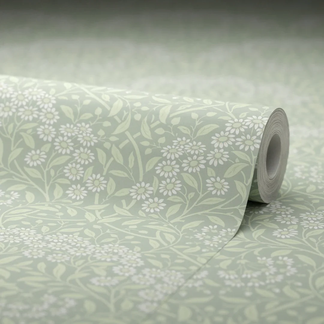 Vintage Daisy Wallpaper in Sage and White - Image 4
