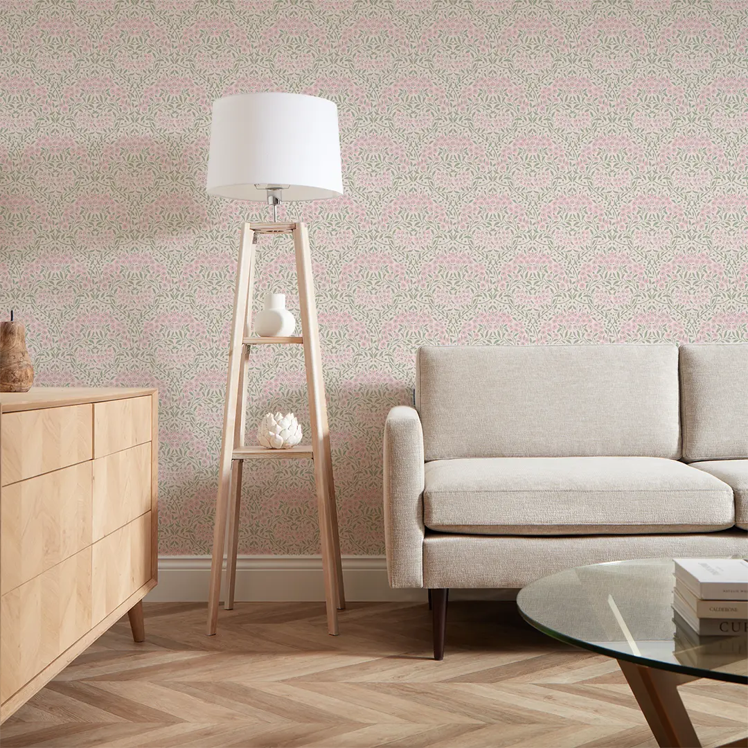 Vintage Daisy Wallpaper in Soft Pink and Sage - Image 2