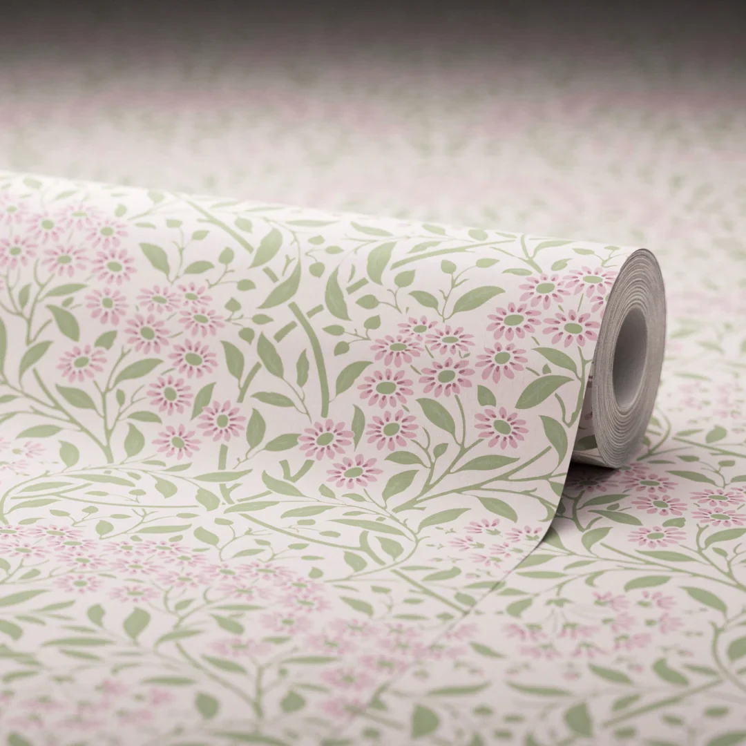 Vintage Daisy Wallpaper in Soft Pink and Sage - Image 4