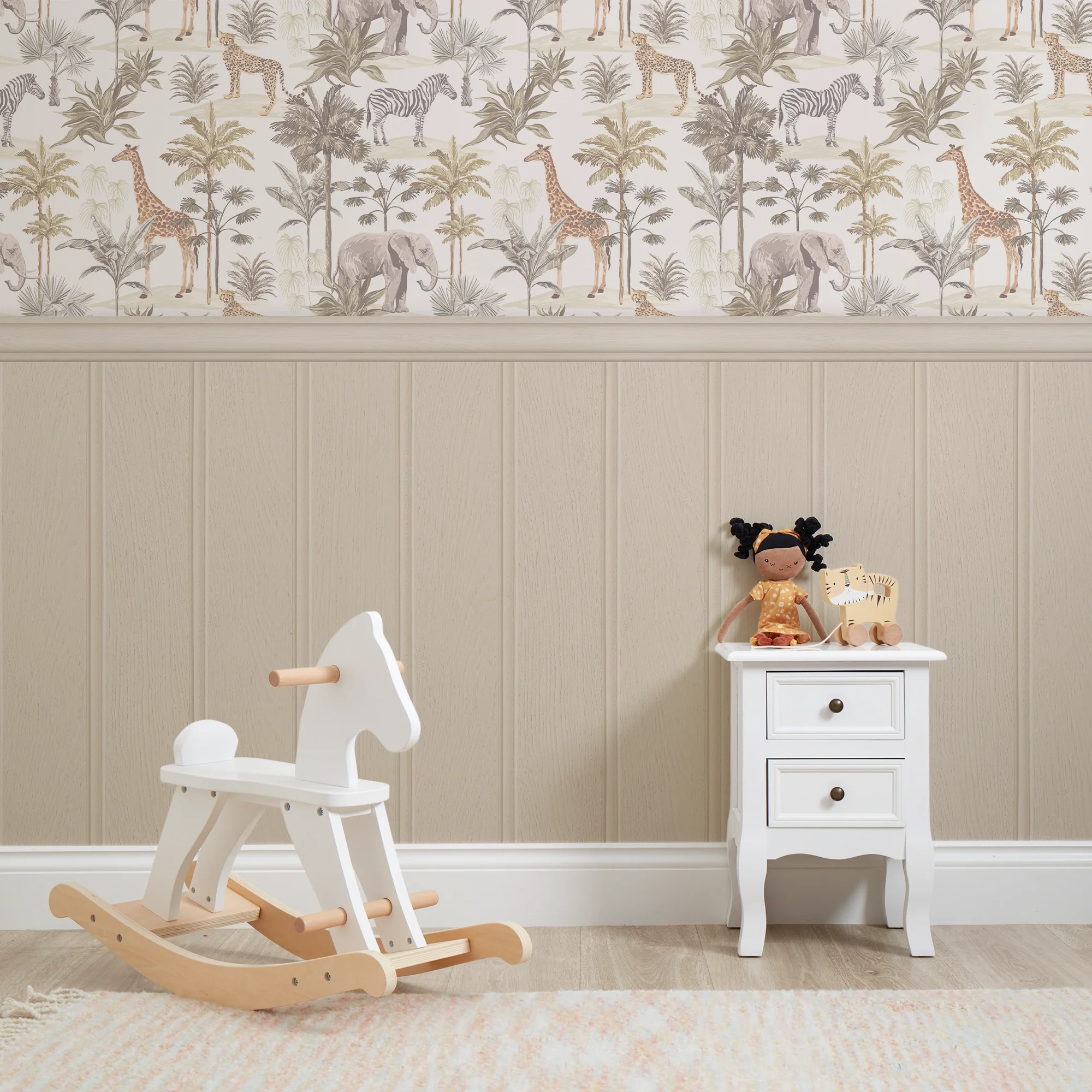 Vintage Explorer Panel Wallpaper in Earthy Tones with Cream Panel