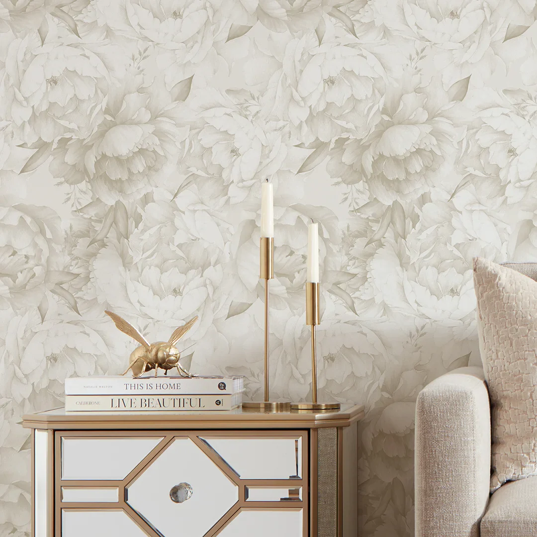 Vintage Peony Wallpaper in Cool Neutrals - Image 3