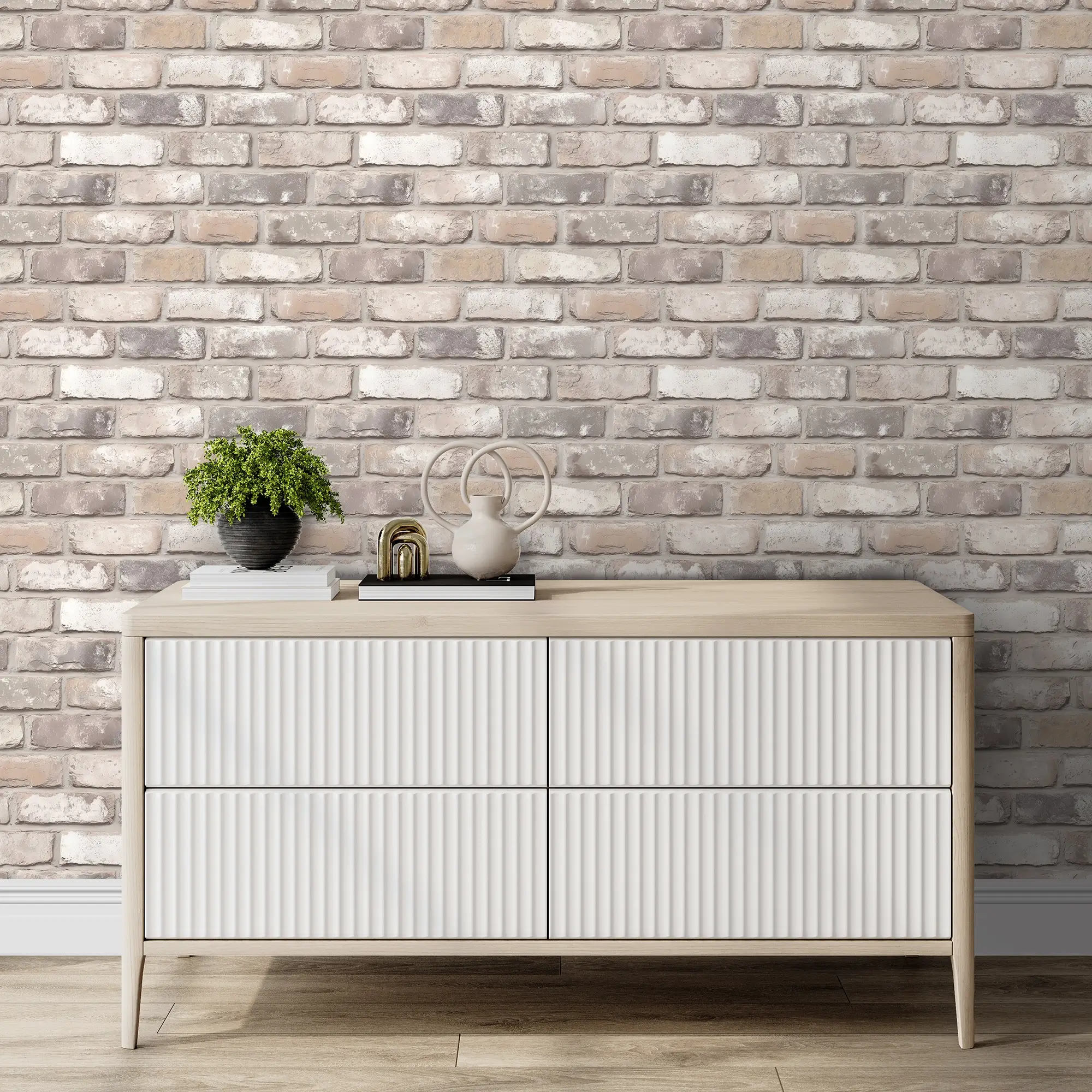 Wandsworth Brick Wallpaper in Grey and Beige - Image 2