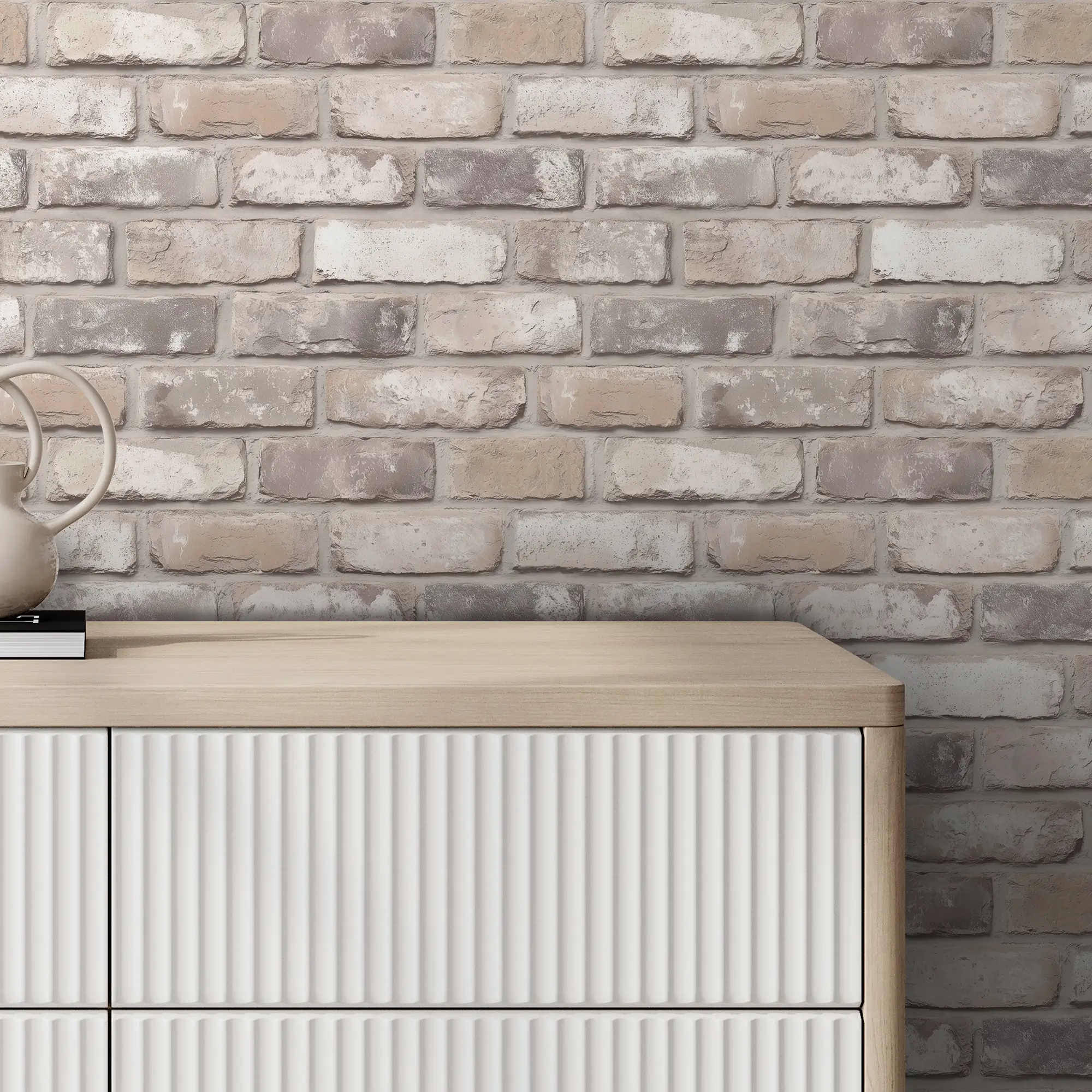 Wandsworth Brick Wallpaper in Grey and Beige - Image 3