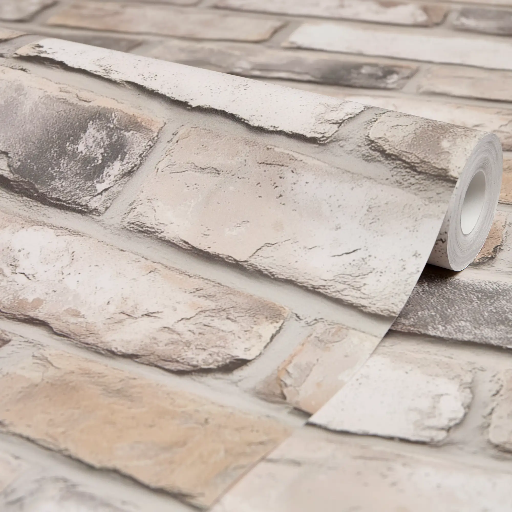 Wandsworth Brick Wallpaper in Grey and Beige - Image 4
