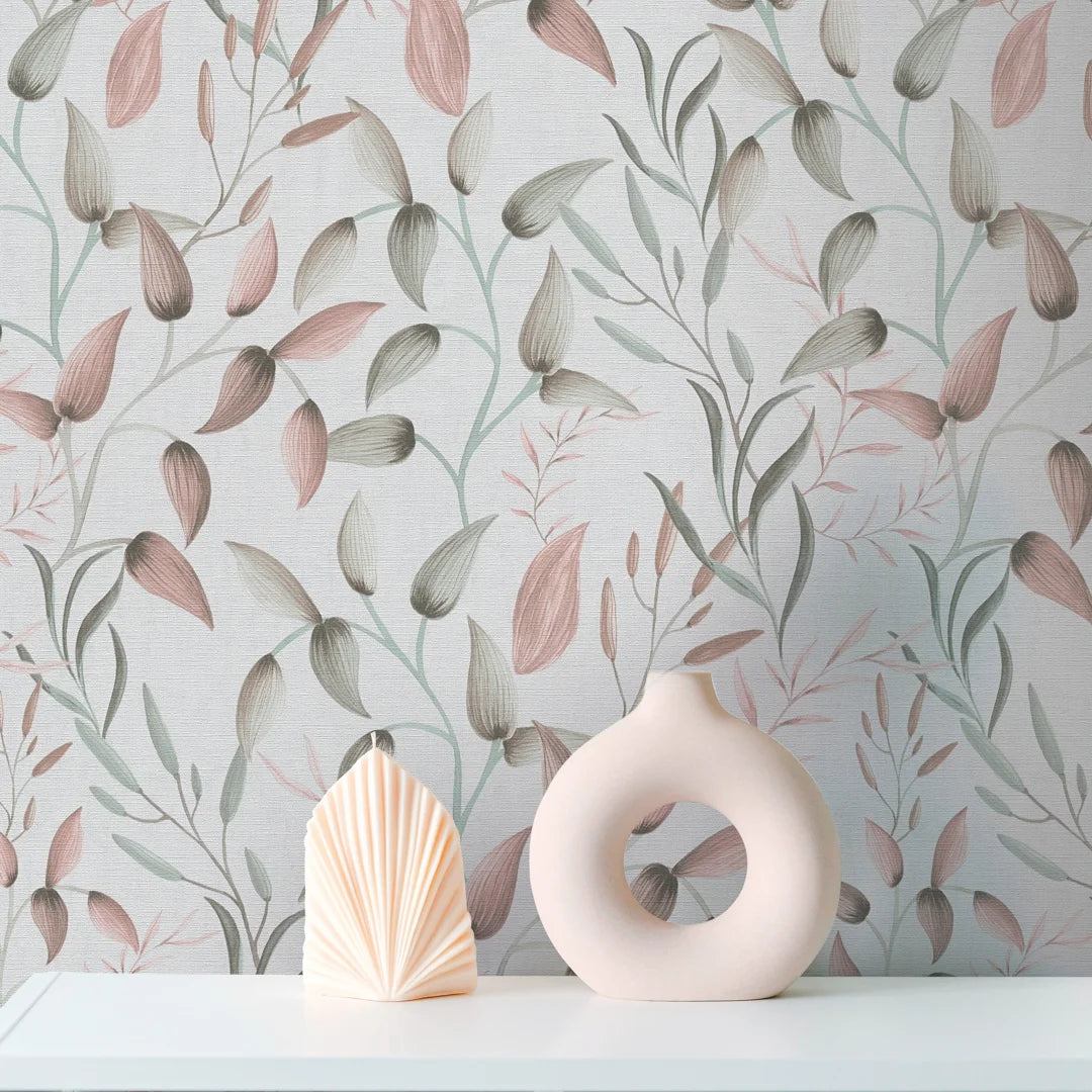 Whispering Vines Wallpaper in Green and Pink - Image 2