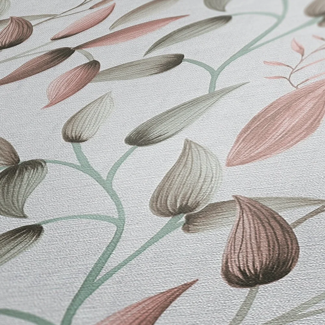 Whispering Vines Wallpaper in Green and Pink - Image 3
