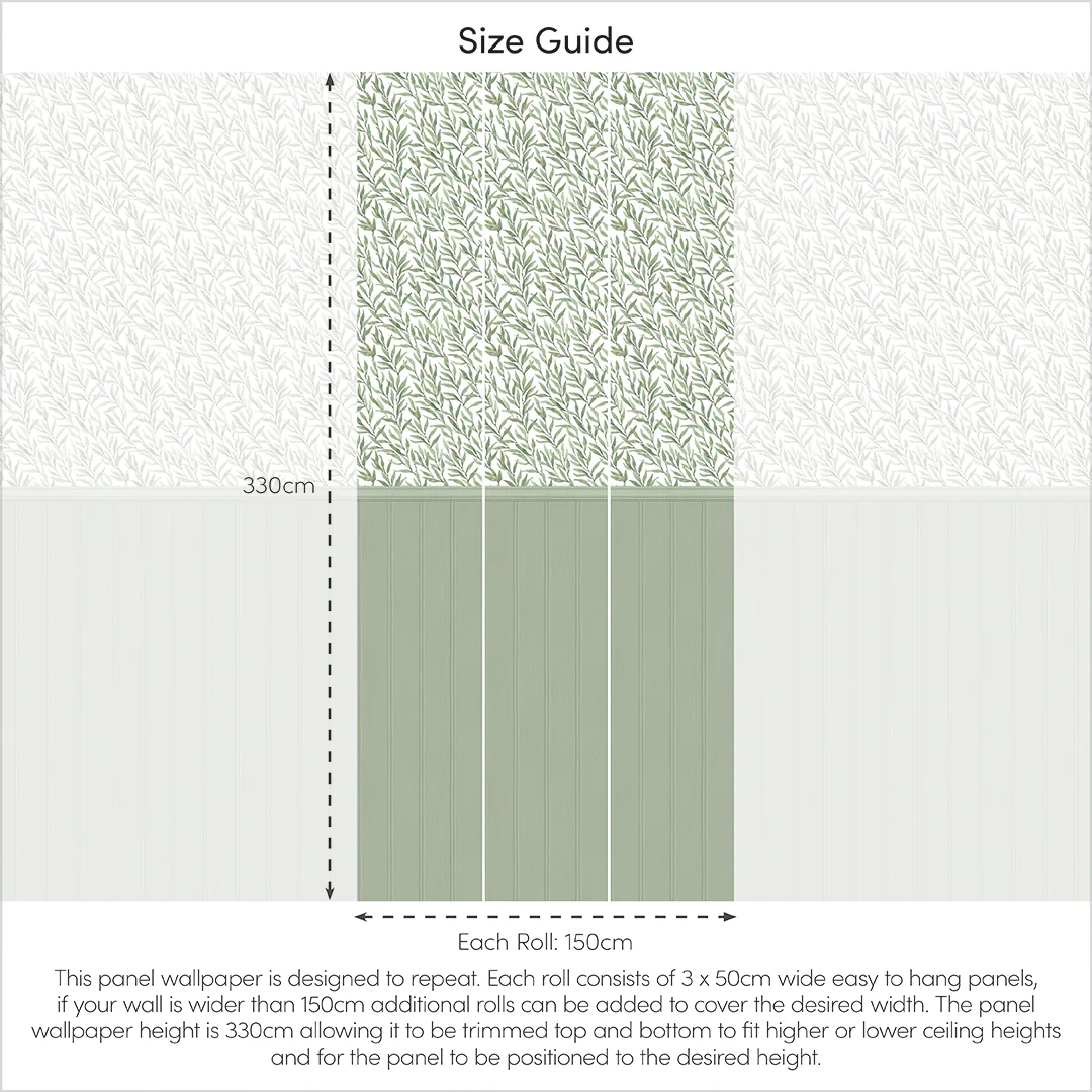 Willow Leaf Panel Wallpaper in Green with Green Panel - Image 4
