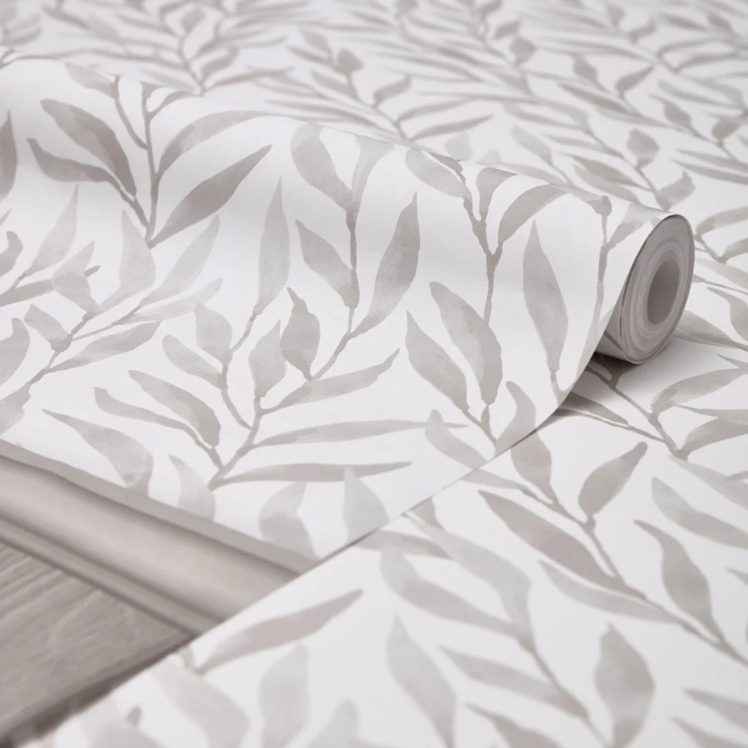 Willow Leaf Panel Wallpaper in Grey with Grey Panel - Image 2