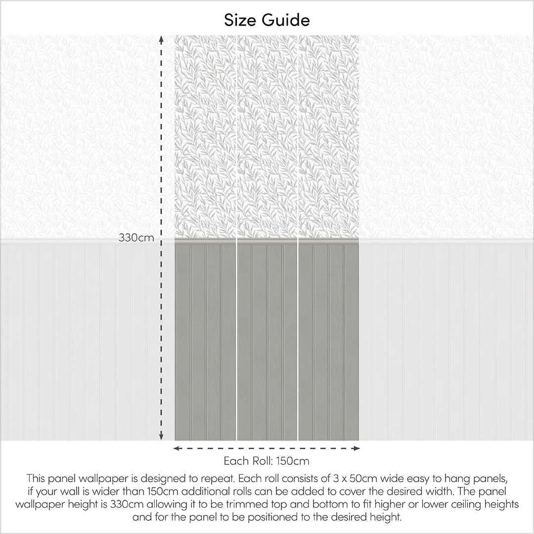 Willow Leaf Panel Wallpaper in Grey with Grey Panel - Image 4