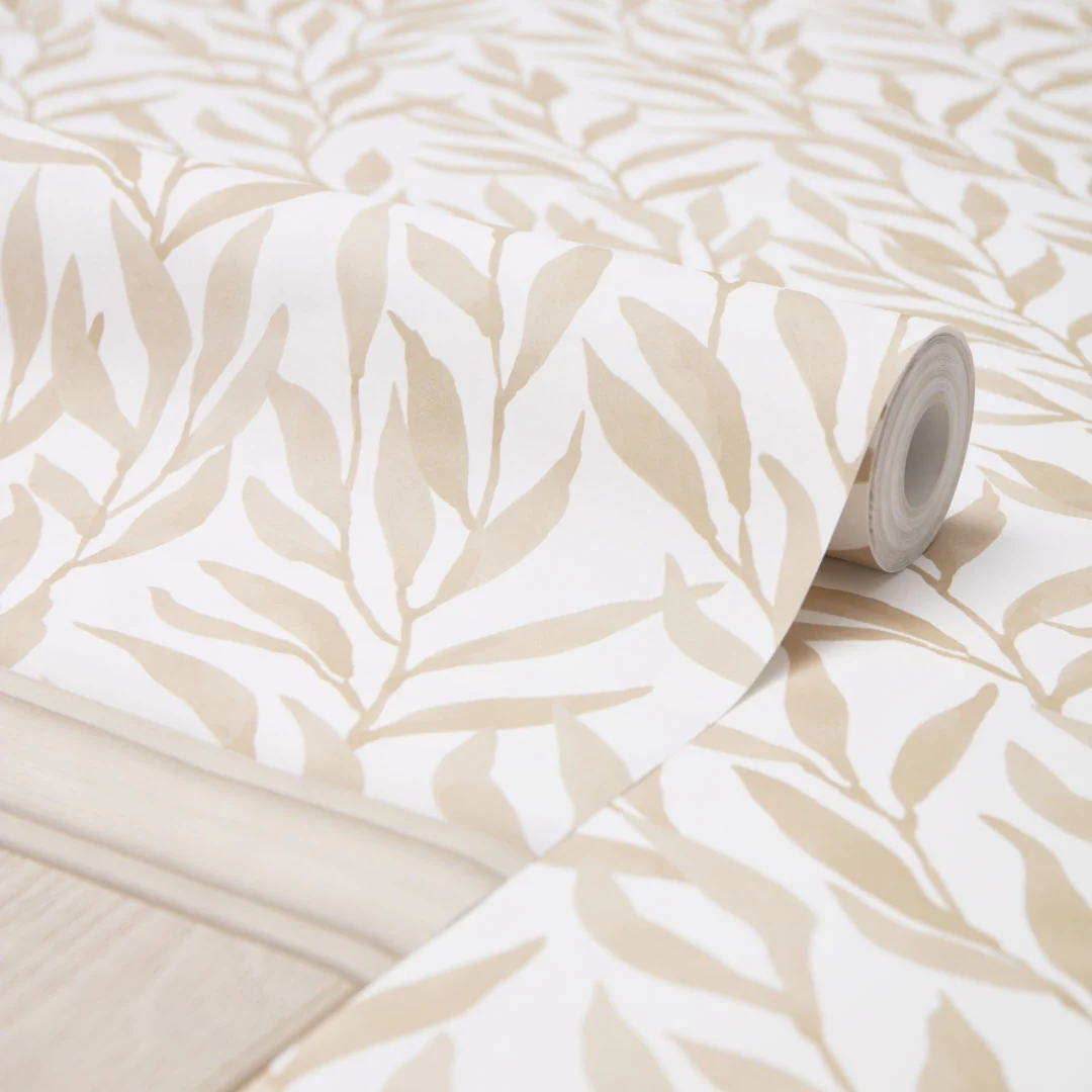 Willow Leaf Panel Wallpaper in Natural with Natural Panel - Image 2