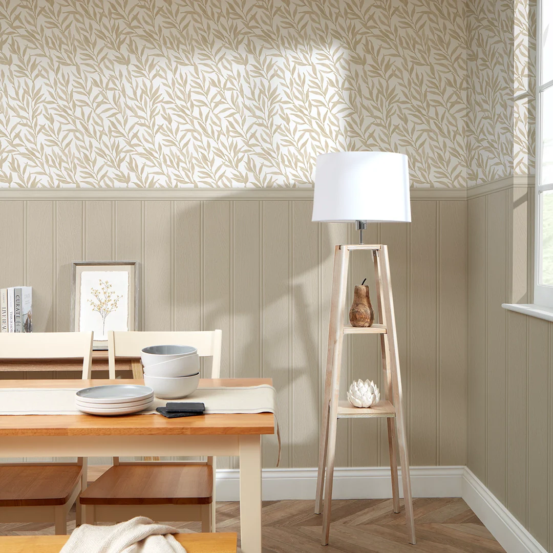 Willow Leaf Panel Wallpaper in Natural with Natural Panel - Image 3