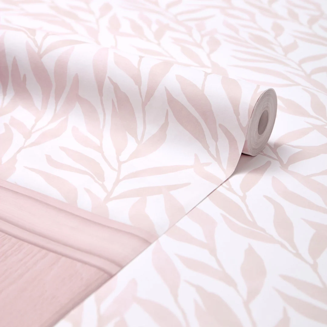 Willow Leaf Panel Wallpaper in Pink with Pink Panel - Image 2