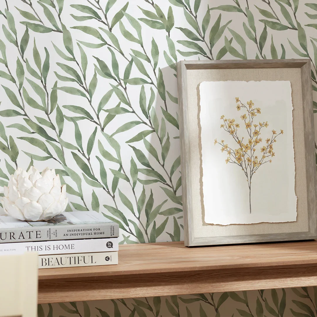 Willow Leaf Wallpaper in Green - Image 3