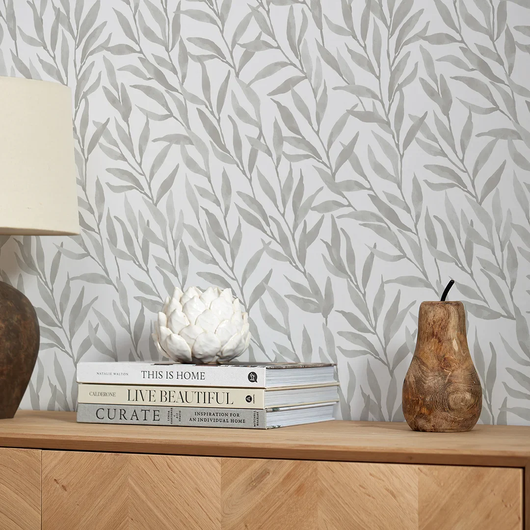 Willow Leaf Wallpaper in Grey - Image 3