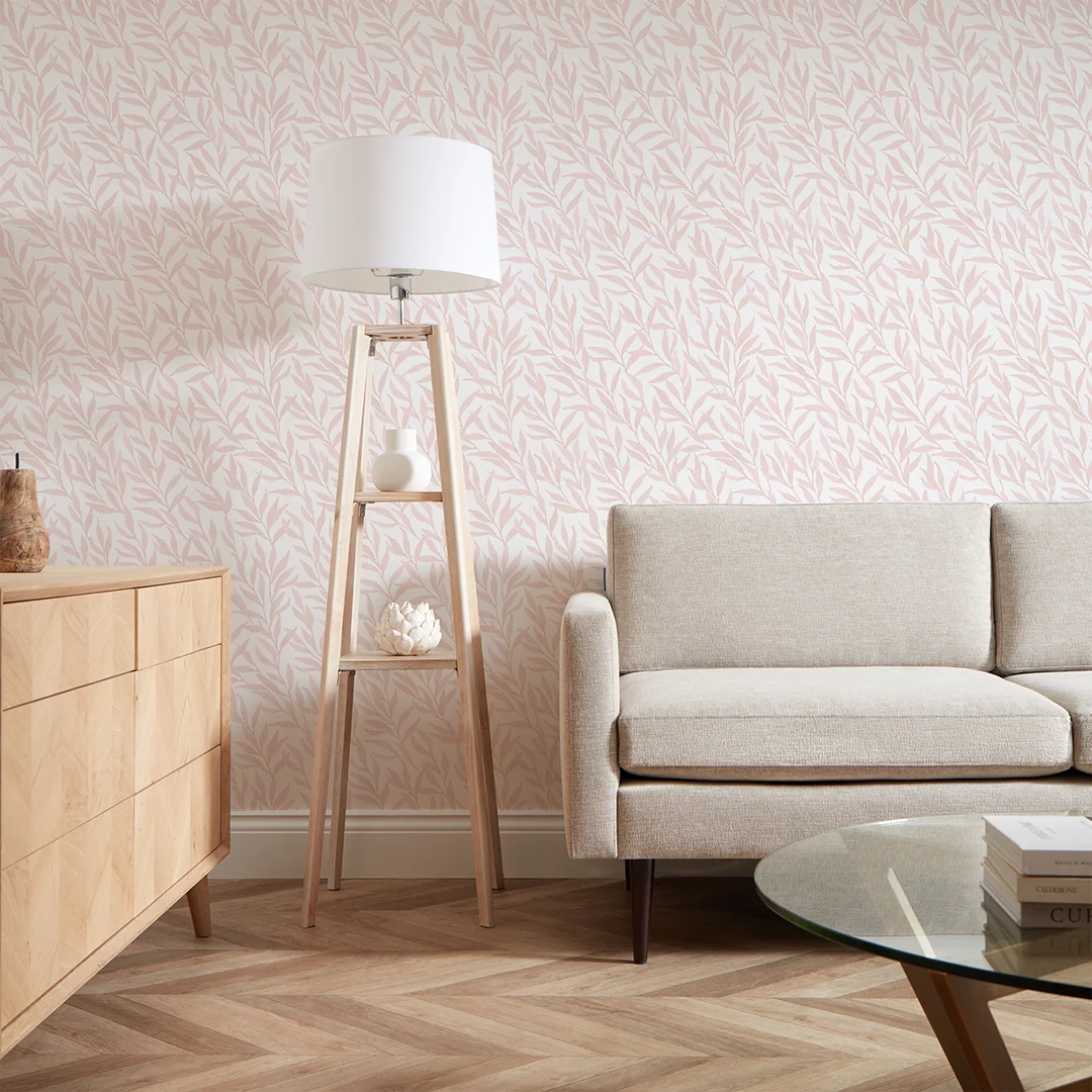 Willow Leaf Wallpaper in Pink - Image 2