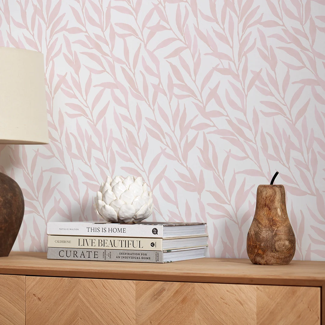 Willow Leaf Wallpaper in Pink - Image 3