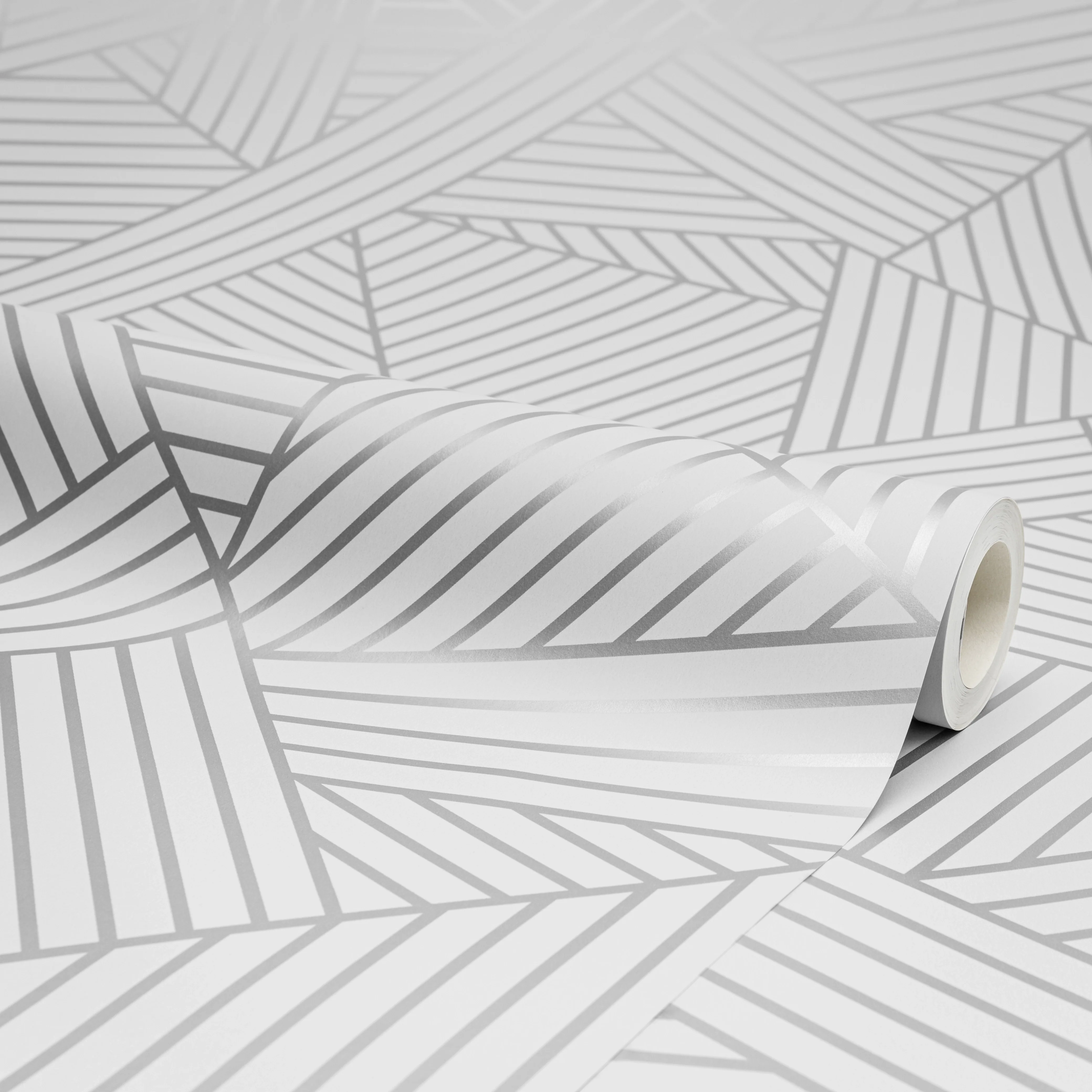 Wingate Geometric Wallpaper in Grey and Silver - Image 2