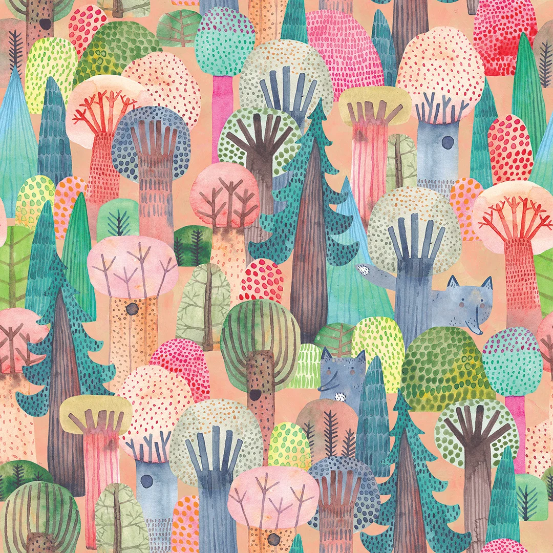Wolves in the Wood Wallpaper in Brights
