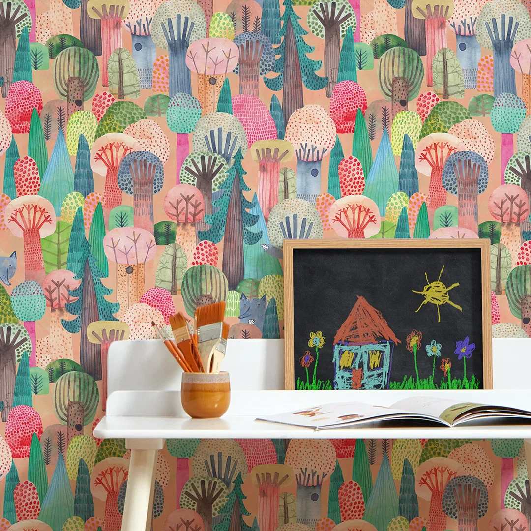Wolves in the Wood Wallpaper in Brights - Image 3