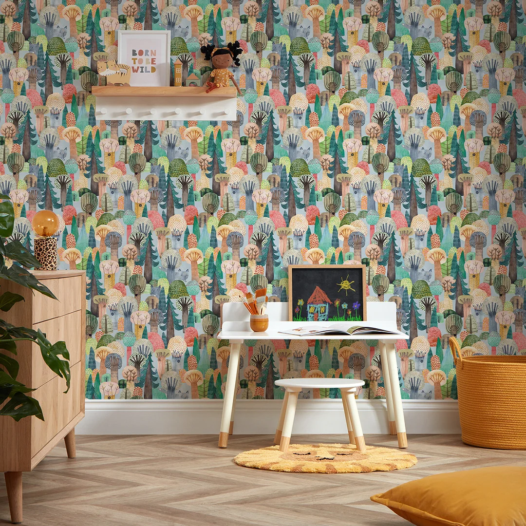 Wolves in the Wood Wallpaper in Multicoloured - Image 2