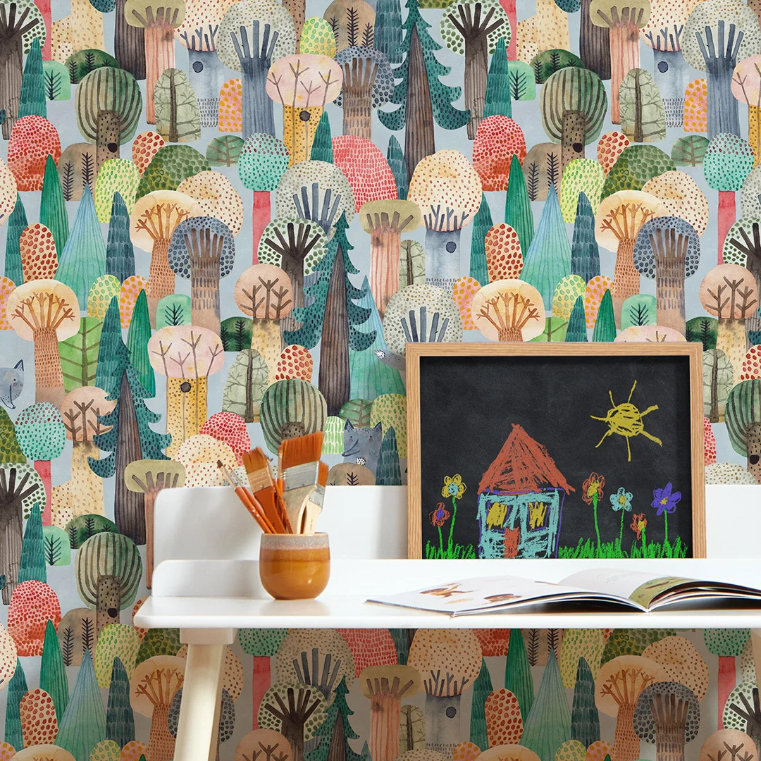 Wolves in the Wood Wallpaper in Multicoloured - Image 3