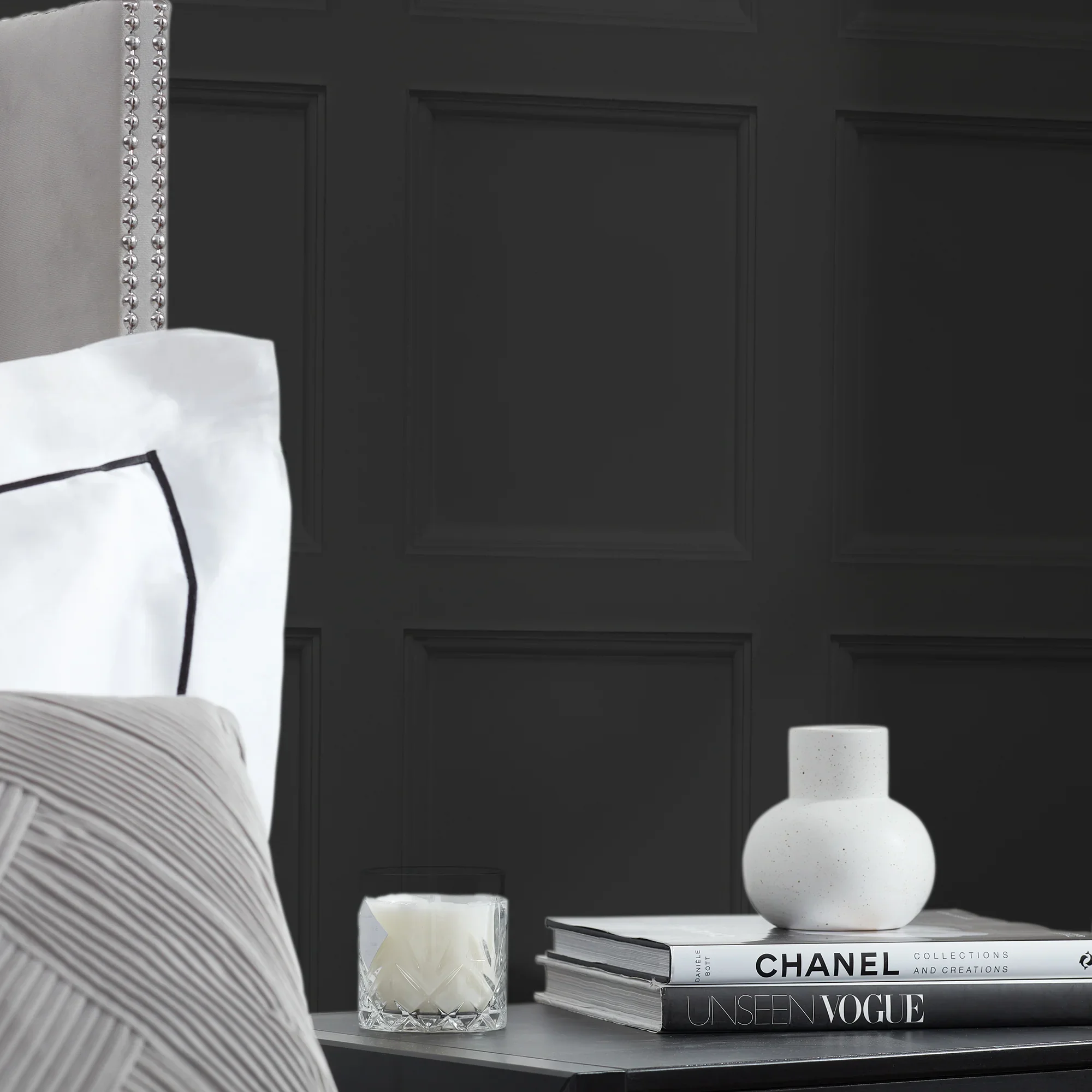 Classic Wood Panel Wallpaper in Charcoal - Image 3