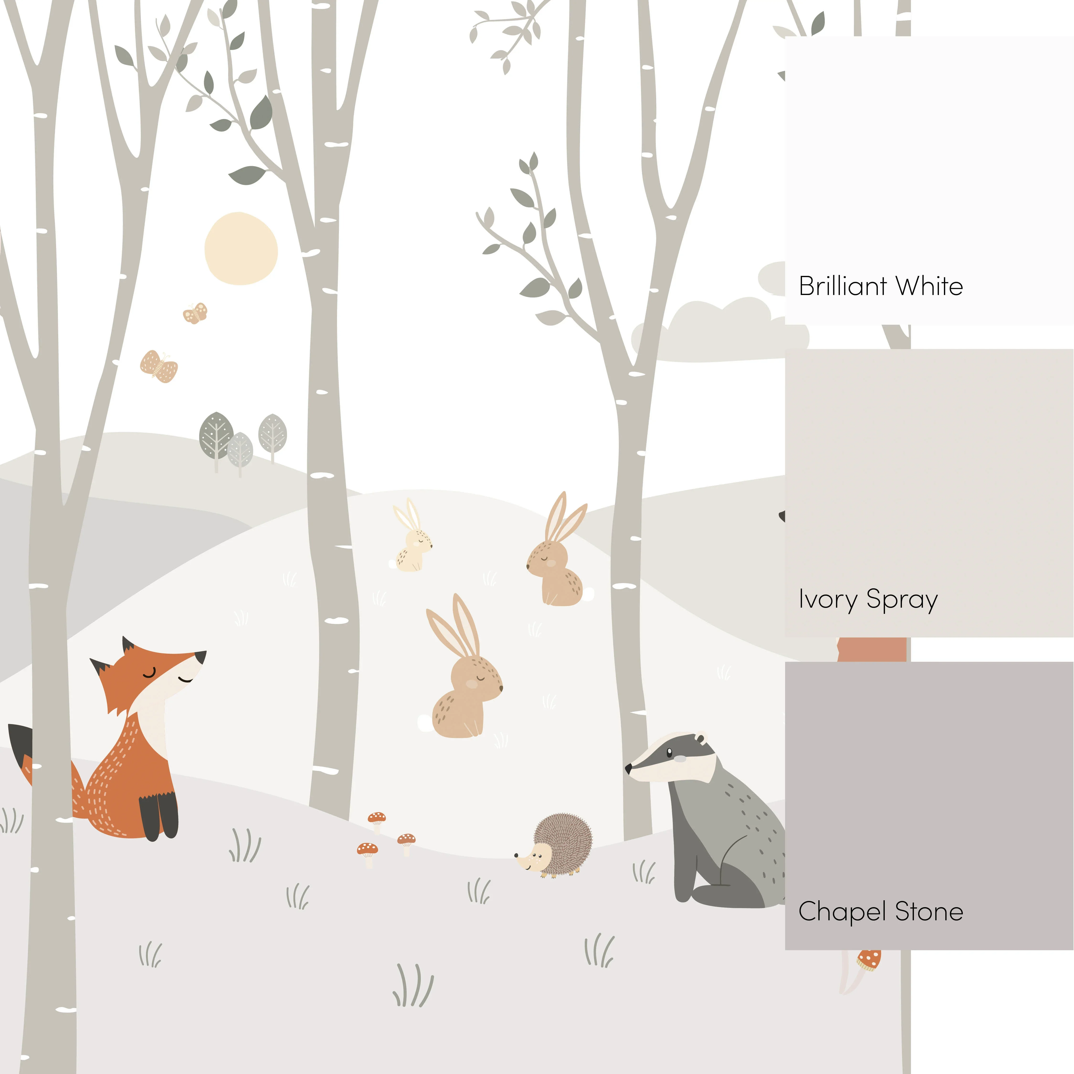 Woodland Animal Full Wall Mural in Grey - Image 3