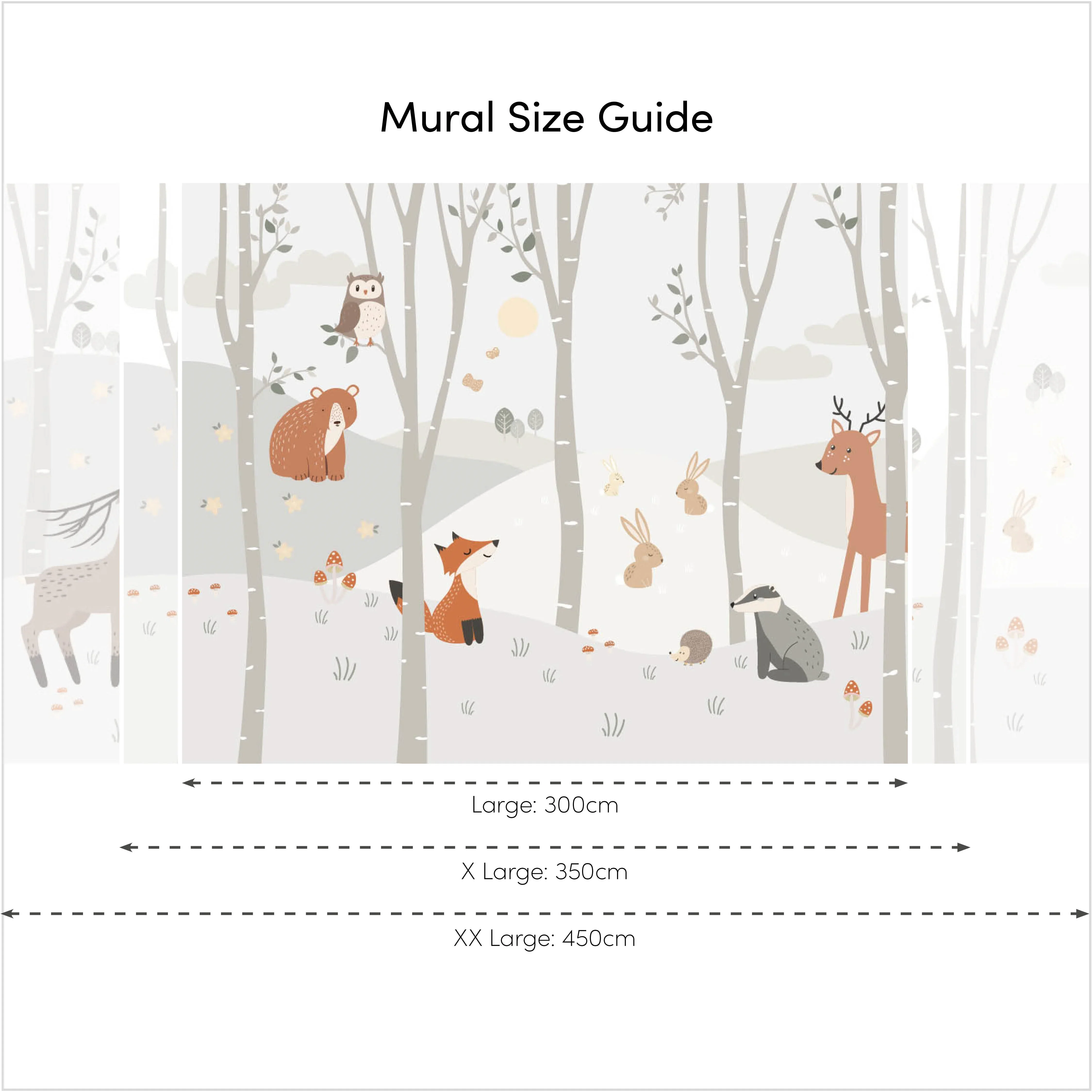 Woodland Animal Full Wall Mural in Grey - Image 4