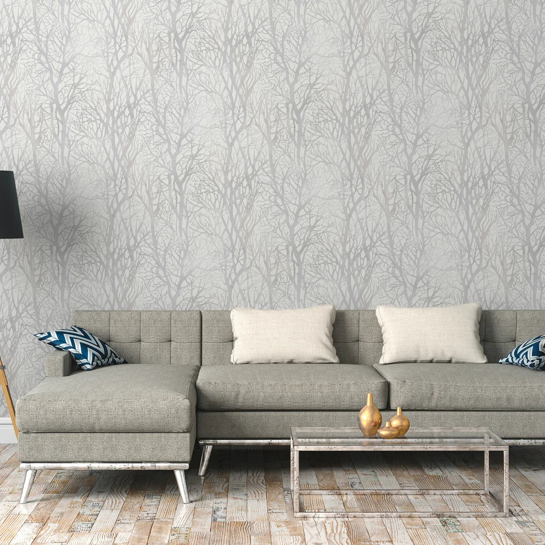 Woodland Shadow Wallpaper in Grey - Image 2