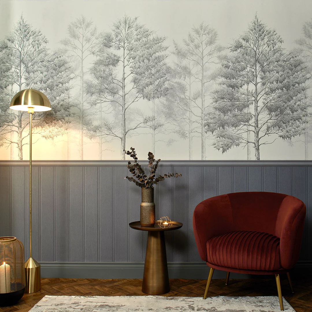 Woodland Whisper Panel Wallpaper in Slate - Image 3