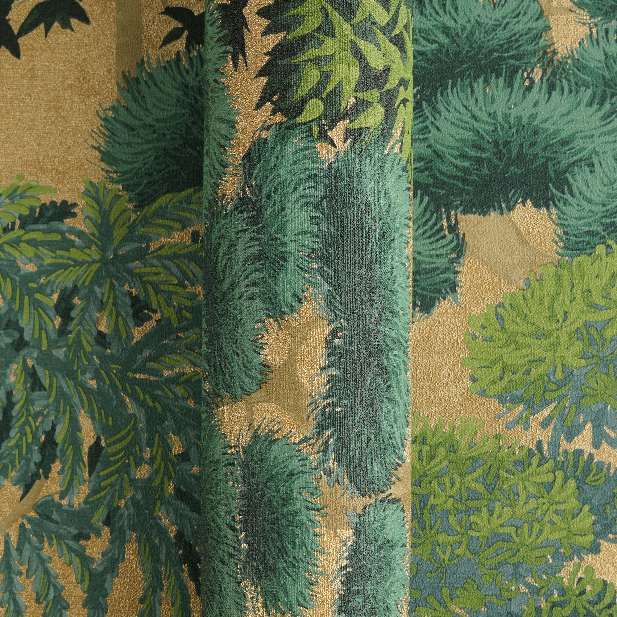 Woodland Wonder Wallpaper in Greens and Teal on Gold - Image 5