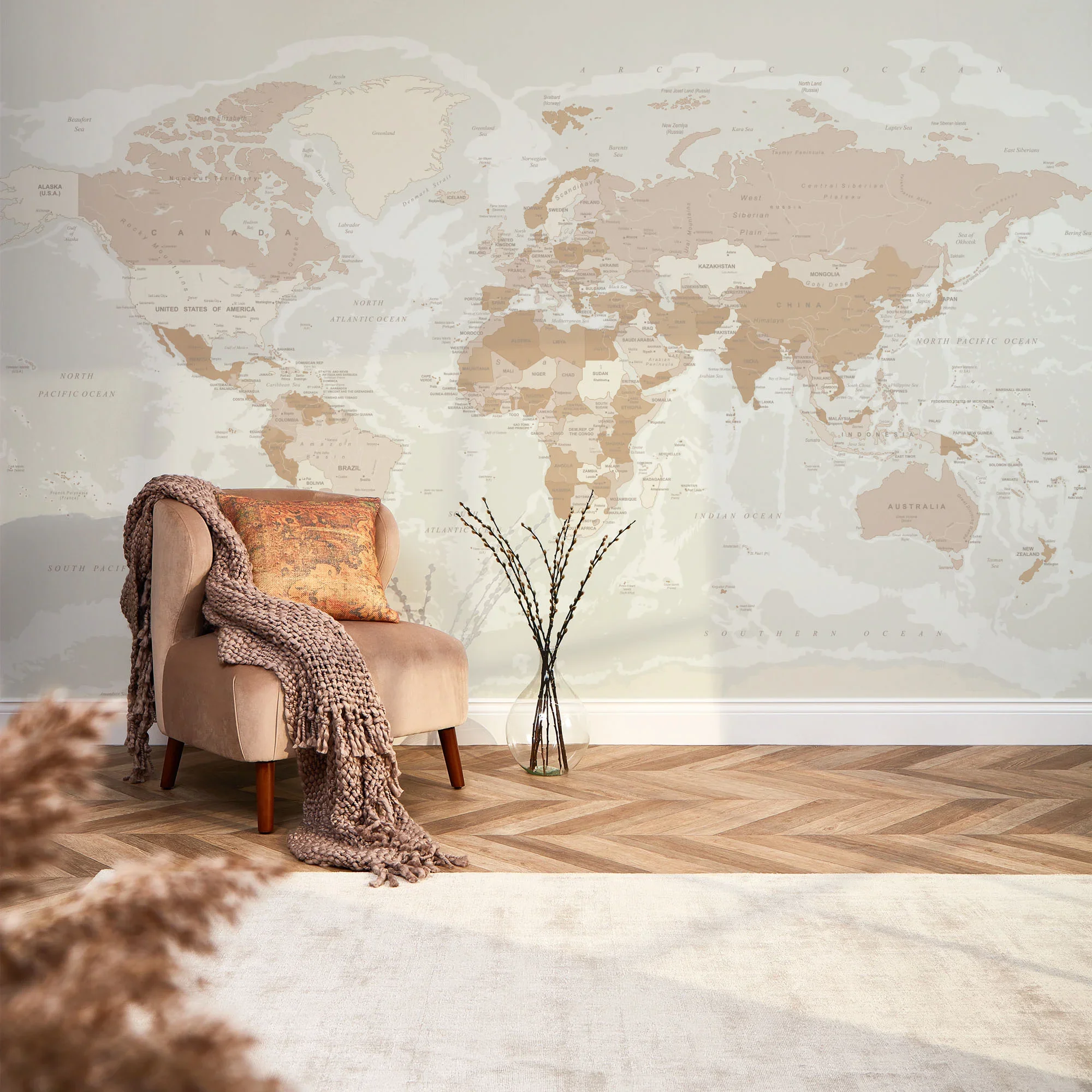 World Map Full Wall Mural in Neutral - Image 2