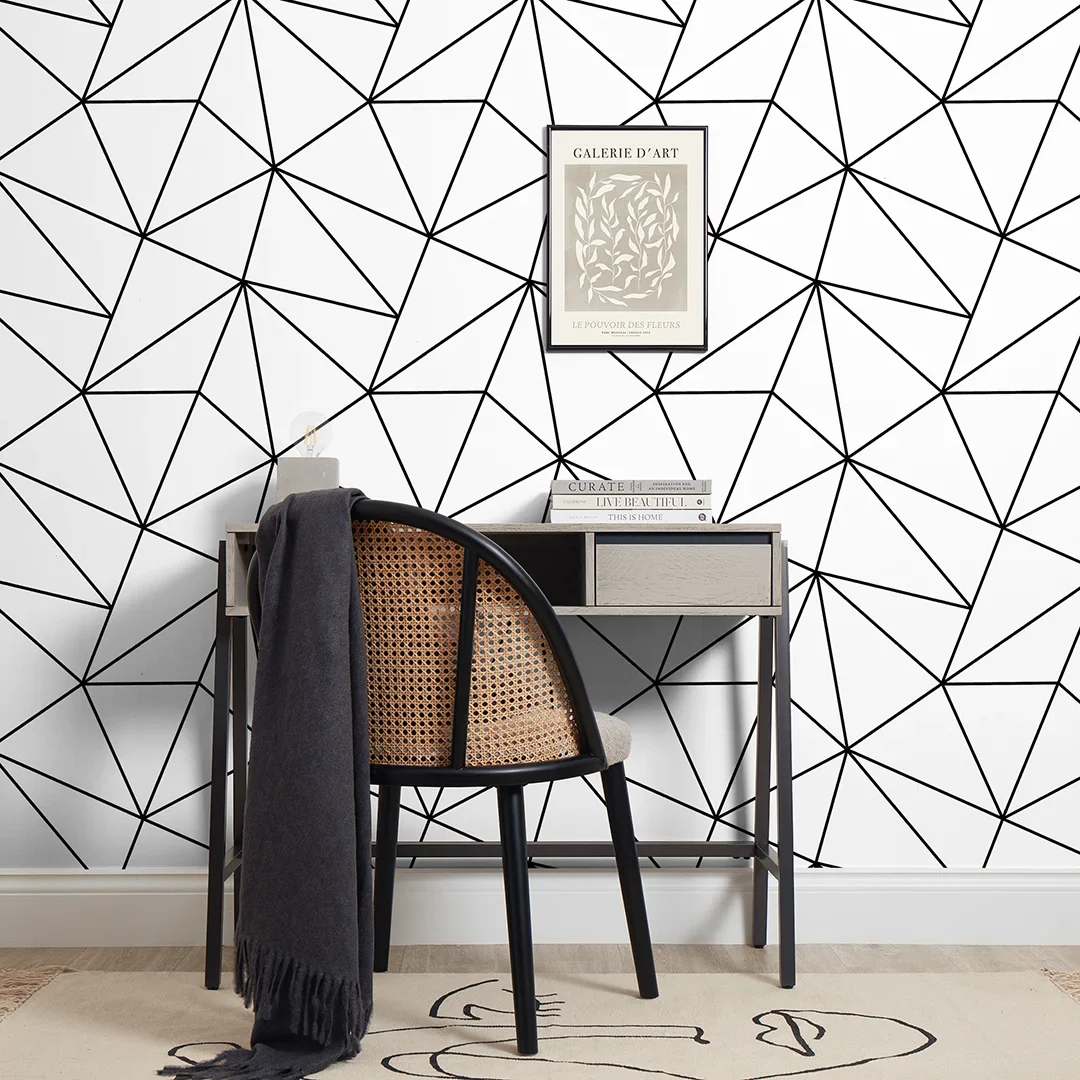 Zara Mono Geometric Wallpaper in White and Black - Image 2