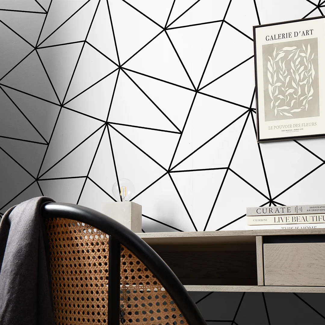 Zara Mono Geometric Wallpaper in White and Black - Image 3