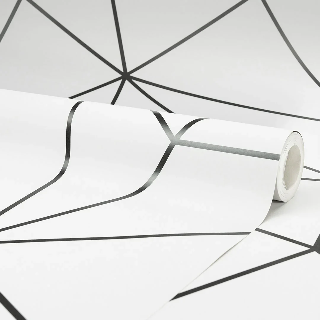 Zara Mono Geometric Wallpaper in White and Black - Image 4