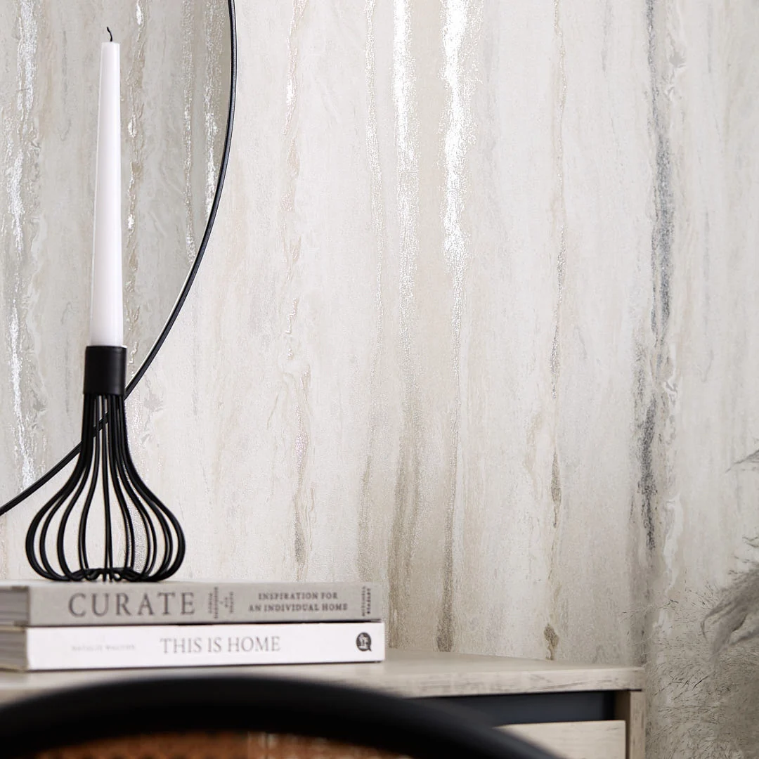 Zelda Metallic Wallpaper in Cool Grey with Metallic Silver - Image 3