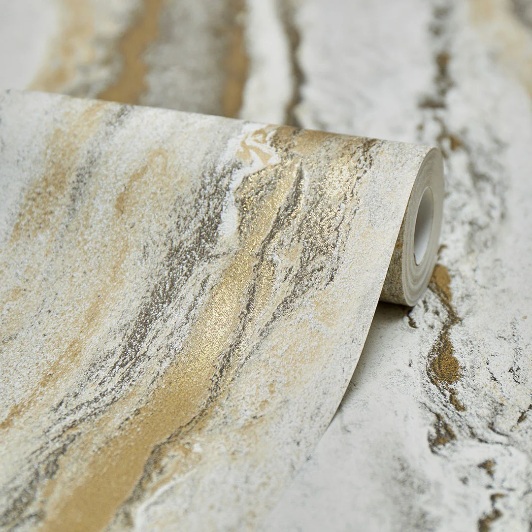 Zion Metallic Wallpaper in Grey and Gold - Image 4