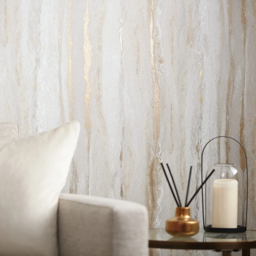 Zurich Metallic Wallpaper Cool Grey with Metallic Gold - Image 3