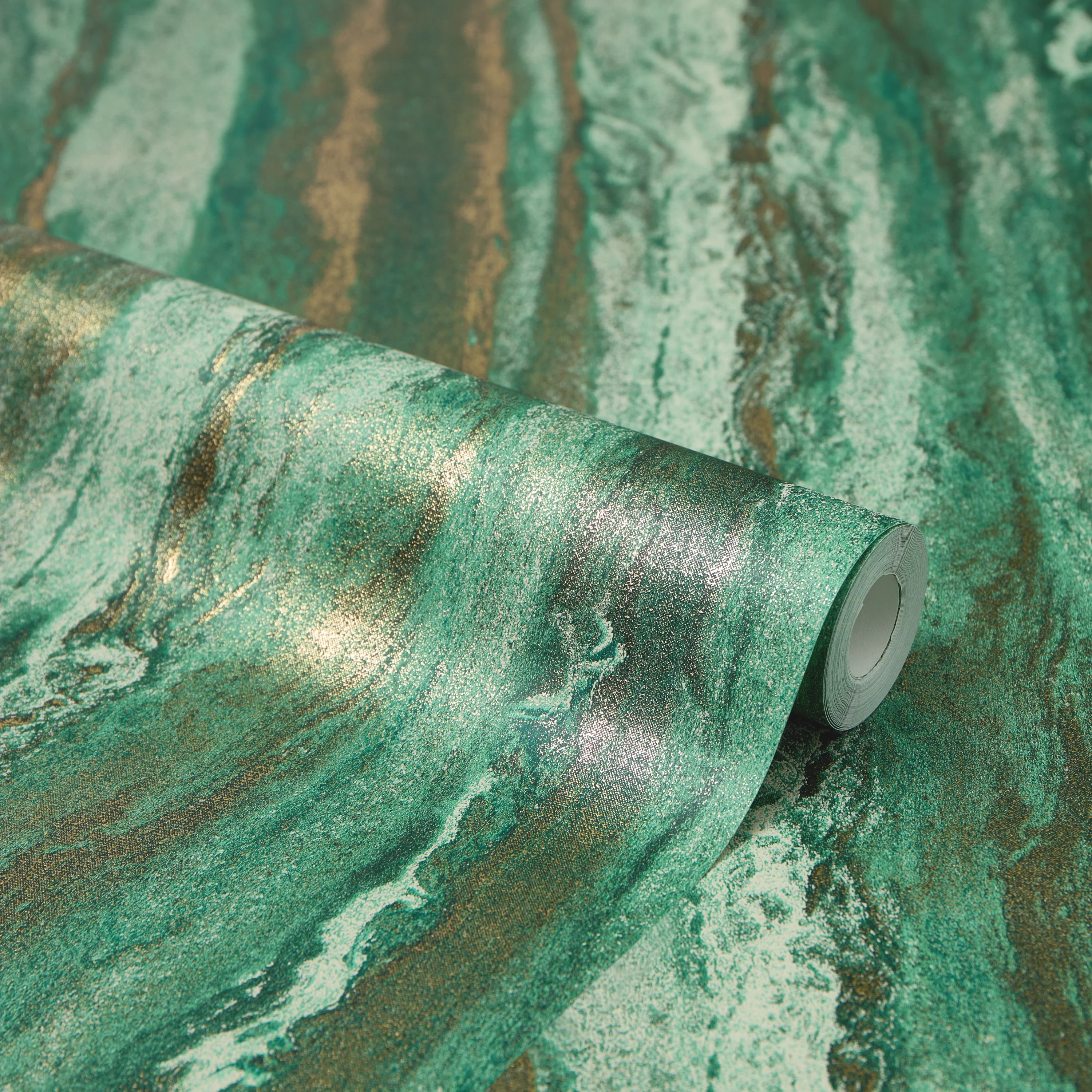 Zurich Metallic Wallpaper in Emerald and Metallic Gold - Image 4