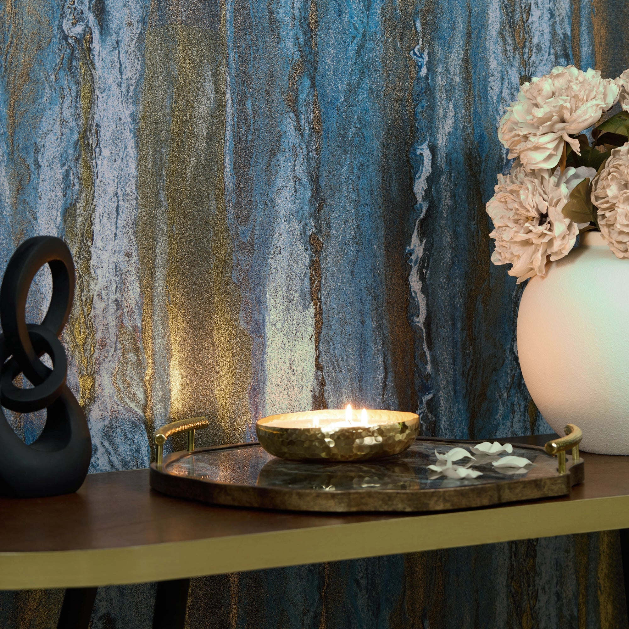 Zurich Metallic Wallpaper in Sapphire and Metallic Gold - Image 3