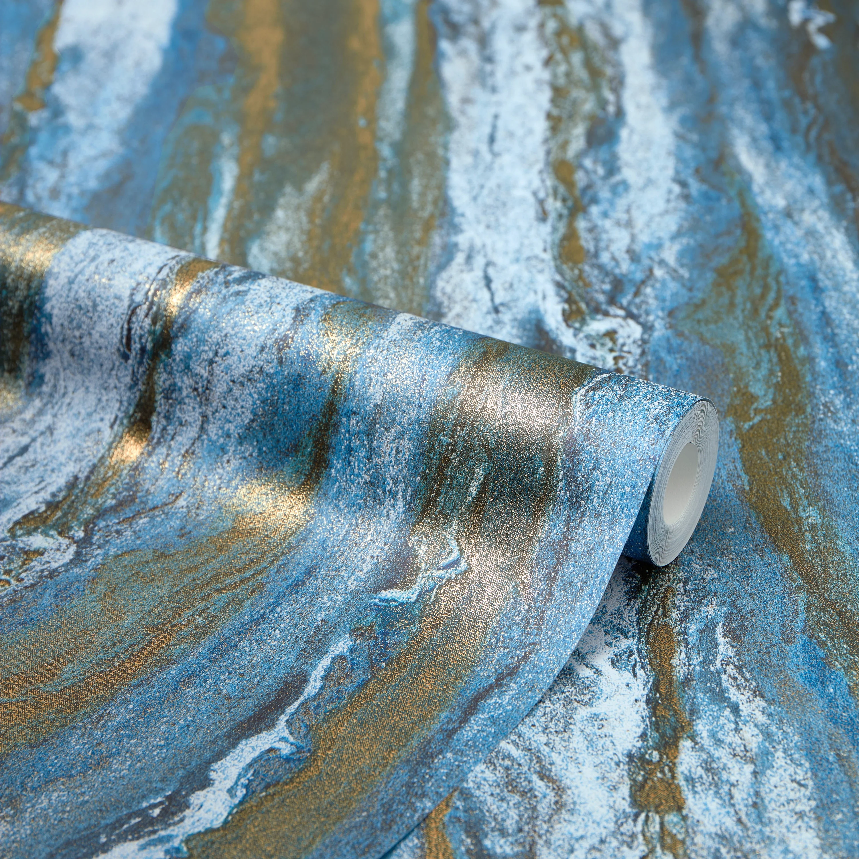 Zurich Metallic Wallpaper in Sapphire and Metallic Gold - Image 4